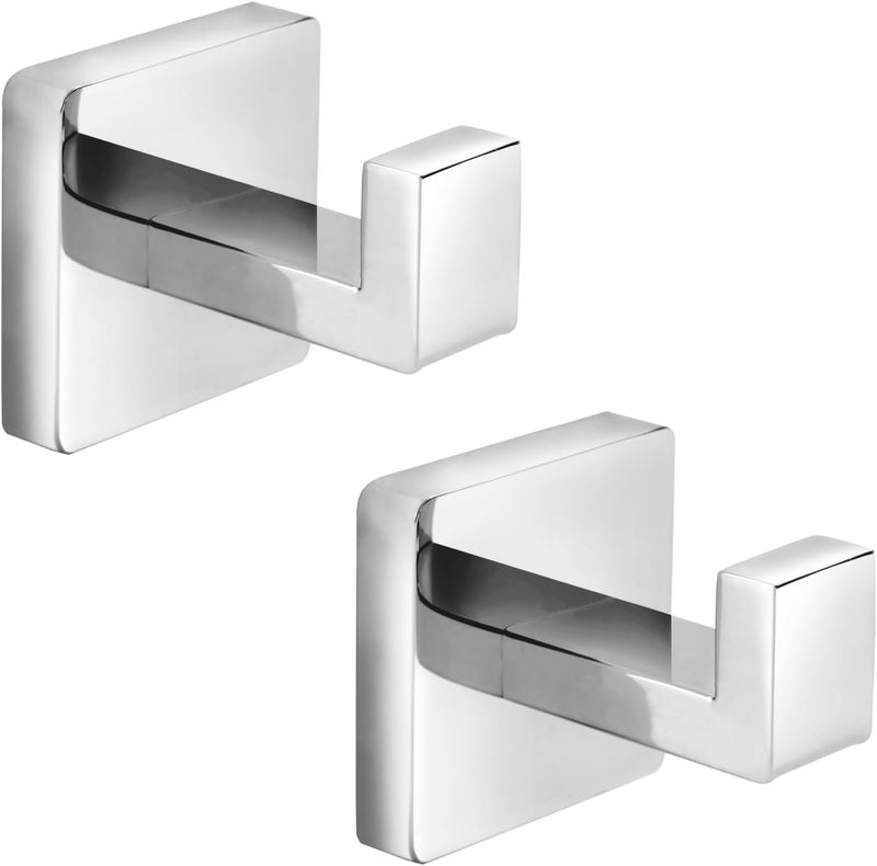 Fenas Heavy Duty Stainless Steel Towel Hooks, Wall Mounted Square Robe Hooks for Bathroom, Kitchen, Bedroom, Hotel Chrome Polished 2 Pack - Image 1